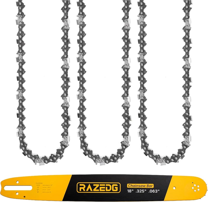 RazEdg 18 Inch Chainsaw Bar and Chain Combo, .325" Pitch, 063" Gauge, 74 Drive Links Fits Stihl MS271 Farm Boss, MS291, MS311 and More (1 Bar + 3 Chains) - Image 1